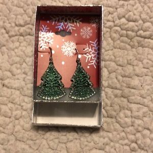 Sparkly green Christmas tree earrings
